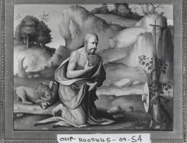 Sotheby's — Verdi Francesco di Ubertino - sec. XVI - San Girolamo penitente nel deserto — insieme, con cornice